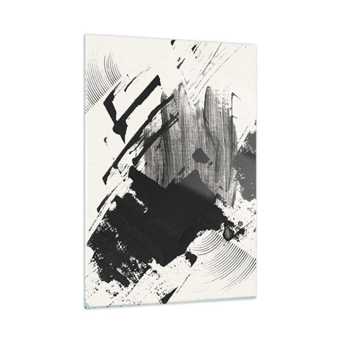 Obraz na szkle - Ekspresyjna abstrakcja w czerni i bieli z dynamicznymi pociągnięciami - 50x70cm - Abstrakcja – ekspresja czerni - Nowoczesna dekoracja ścienna do salonu, kuchni i sypialni ARTTOR