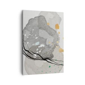 Obraz na płótnie - Abstrakcyjna kompozycja organicznych form w odcieniach szarości z akcentami złota i czerni. - 50x70cm - Kompozycja organiczna - Nowoczesna dekoracja ścienna do salonu, kuchni i sypialni ARTTOR