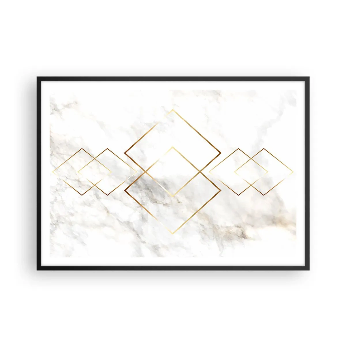Plakat w czarnej ramie - Minimalistyczne złote romby na marmurowym tle - 100x70cm - Widok na nieskończoność - Nowoczesna dekoracja ścienna do salonu i sypialni ARTTOR