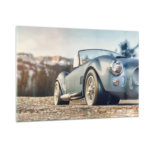 Obraz na szkle - Sportowy samochód na tle gór - 120x80cm - Bo liczy się styl - Nowoczesna dekoracja ścienna do salonu, kuchni i sypialni ARTTOR