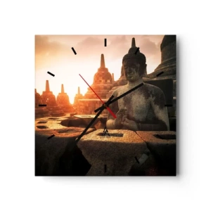 Zegar ścienny - Posąg Buddy w świątyni Borobudur o zachodzie słońca - 30x30cm - Pogoda wielkiej mądrości - Nowoczesna dekoracja ścienna do salonu i sypialni ARTTOR