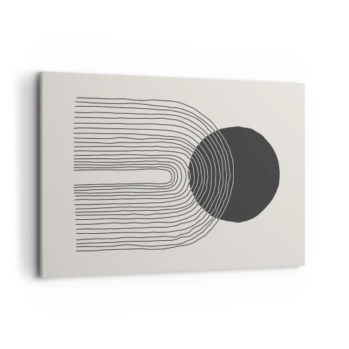 Obraz na płótnie - Abstrakcyjny wzór z liniami i czarnym kołem na jasnym tle - 100x70cm - Drżenie i pewność - Nowoczesna dekoracja ścienna do salonu, kuchni i sypialni ARTTOR