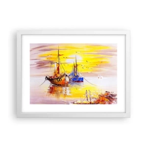 Plakat w białej ramie - Zasłużony odpoczynek w porcie - 40x30 cm