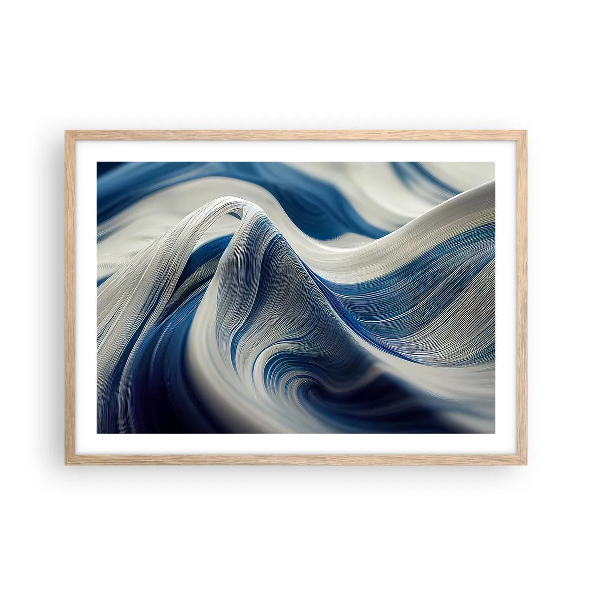 Plakat w ramie jasny dąb - Płynność błękitu i bieli - 70x50 cm