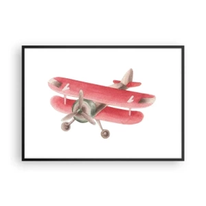 Plakat w czarnej ramie - Czerwony samolot w stylu retro na białym tle - 100x70cm - Gotowy do wysokich lotów - Nowoczesna dekoracja ścienna do salonu i sypialni ARTTOR