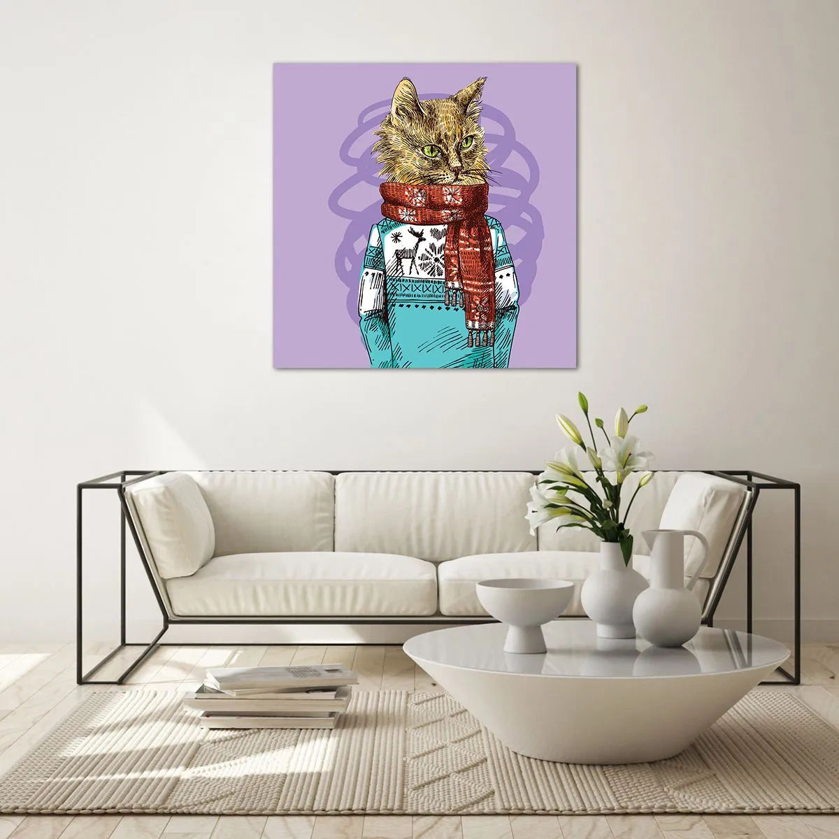 Obraz na szkle - Kot nie tylko w butach - 70x70 cm