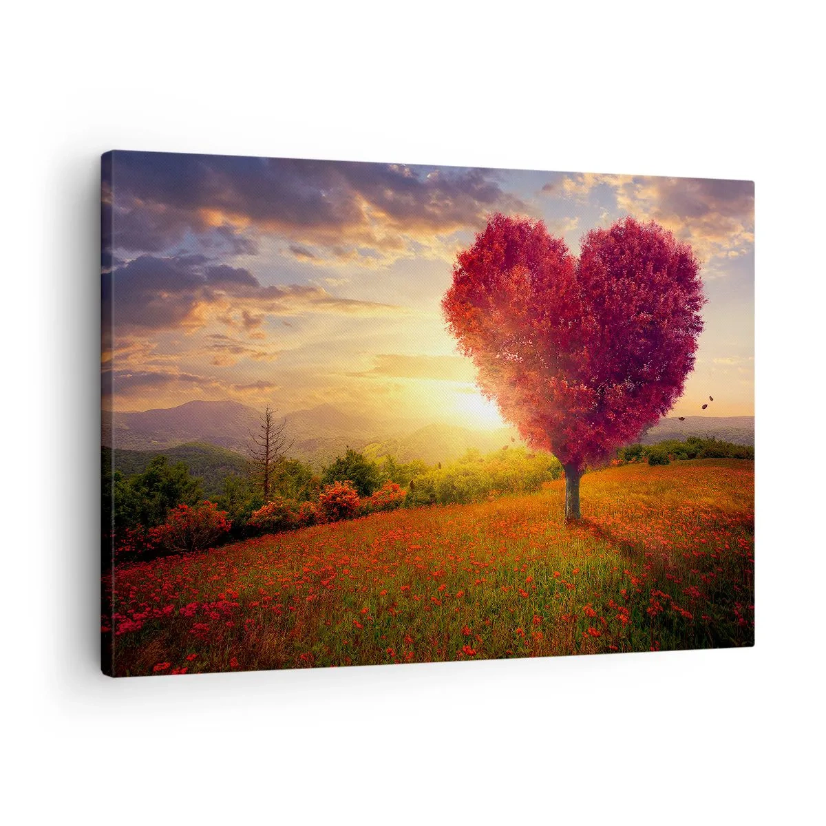 Obraz na płótnie - Drzewo w kształcie serca o zachodzie słońca - 70x50cm - Chwyta za serce - Nowoczesna dekoracja ścienna do salonu i sypialni ARTTOR