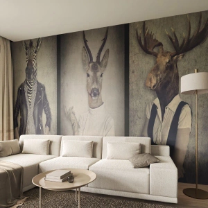 Fototapeta Standard Eco - Stylowe postacie ze zwierzęcymi głowami w retro klimacie - 100x70cm - Niech przemówią gesty - Nowoczesna dekoracja ścienna do salonu i sypialni ARTTOR