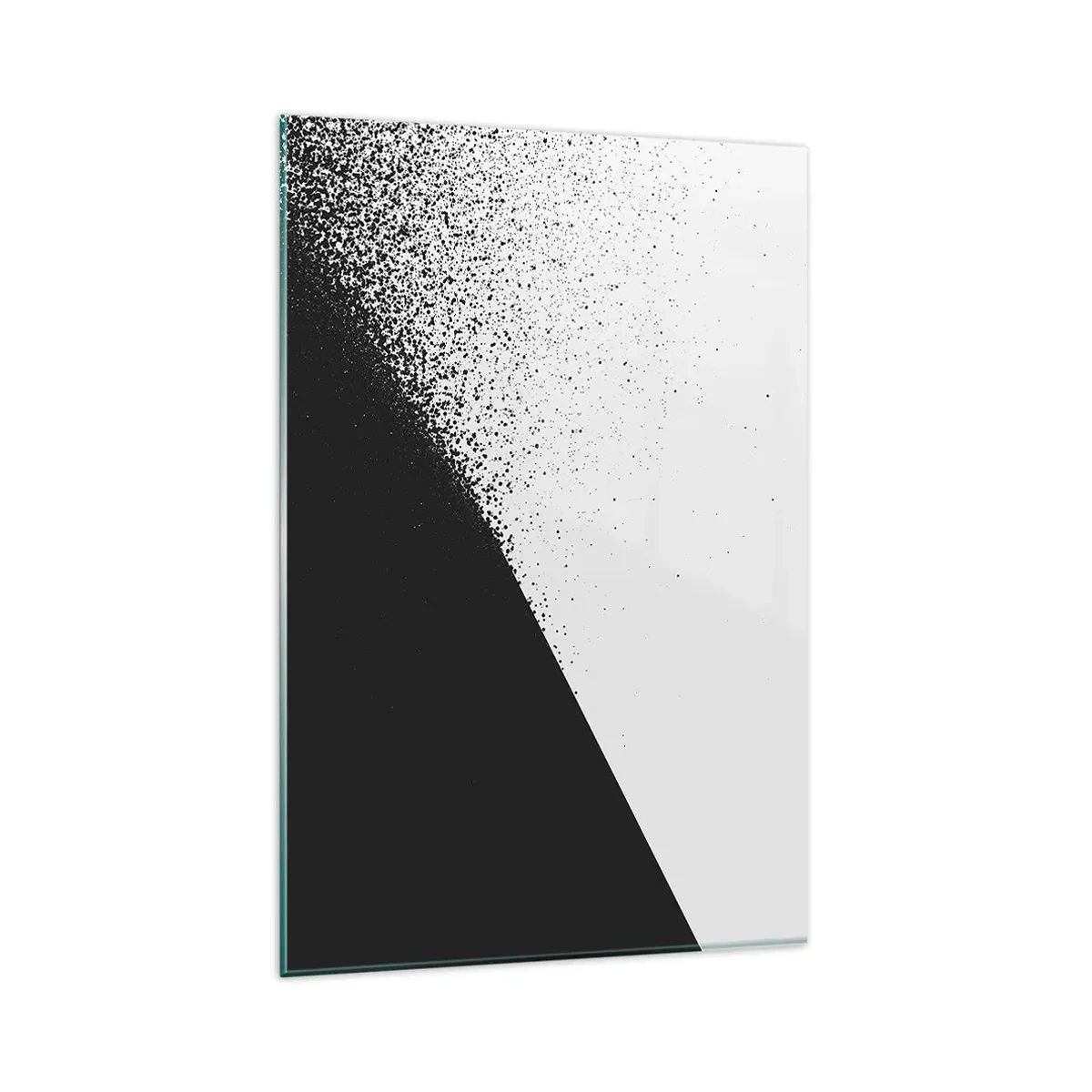 Obraz na szkle - Minimalistyczna abstrakcja w czerni i bieli z rozproszonymi kropkami - 80x120cm - Coraz szybciej, coraz więcej - Nowoczesna dekoracja ścienna do salonu i sypialni ARTTOR