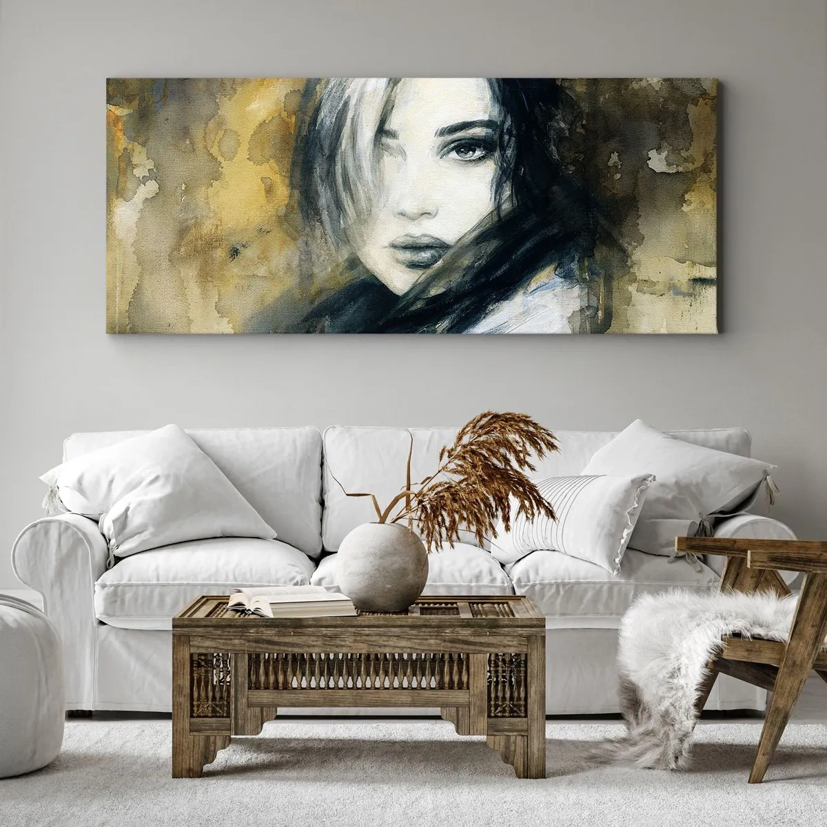 Obraz na płótnie - bardziej niewinna czy zmysłowa? - 90x30 cm
