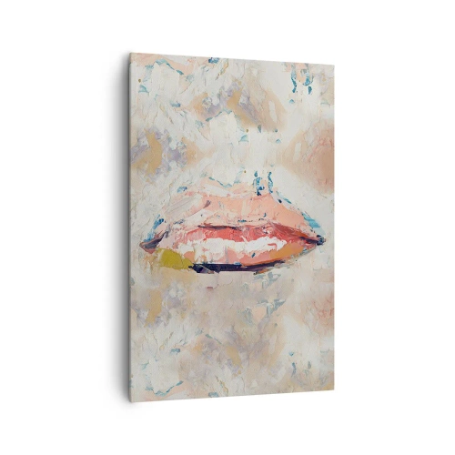 Obraz na płótnie - Abstrakcyjna kompozycja przedstawiająca kobiece usta w pastelowych barwach - 80x120cm - Budzi zmysły - Nowoczesna dekoracja ścienna do salonu i sypialni ARTTOR