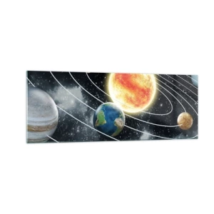Obraz na szkle - Układ słoneczny z planetami i słońcem w przestrzeni kosmicznej - 140x50cm - Kosmiczny taniec - Nowoczesna dekoracja ścienna do salonu i sypialni ARTTOR
