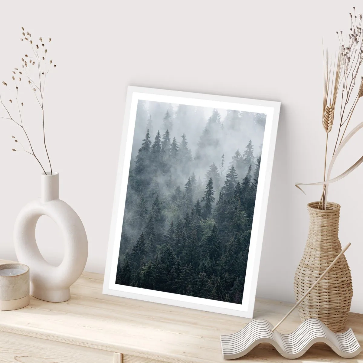 Plakat w białej ramie - Leśny świt - 70x100 cm