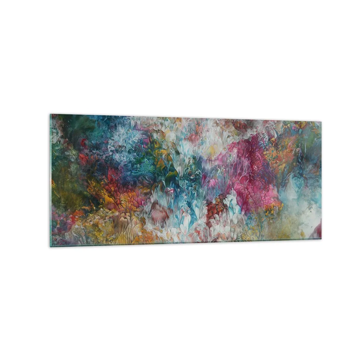 Obraz na szkle - Kolorowa abstrakcja przypominająca kwiaty w rozkwicie - 120x50cm - W pełnym rozkwicie - Nowoczesna dekoracja ścienna do salonu i sypialni ARTTOR