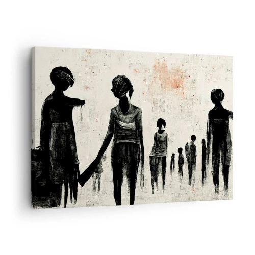 Obraz na płótnie - Postacie w monochromatycznej kompozycji na jasnym tle - 70x50cm - Przeciw samotności - Nowoczesna dekoracja ścienna do salonu i sypialni ARTTOR