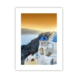 Plakat - Santorini - przytulone do skał - 30x40 cm