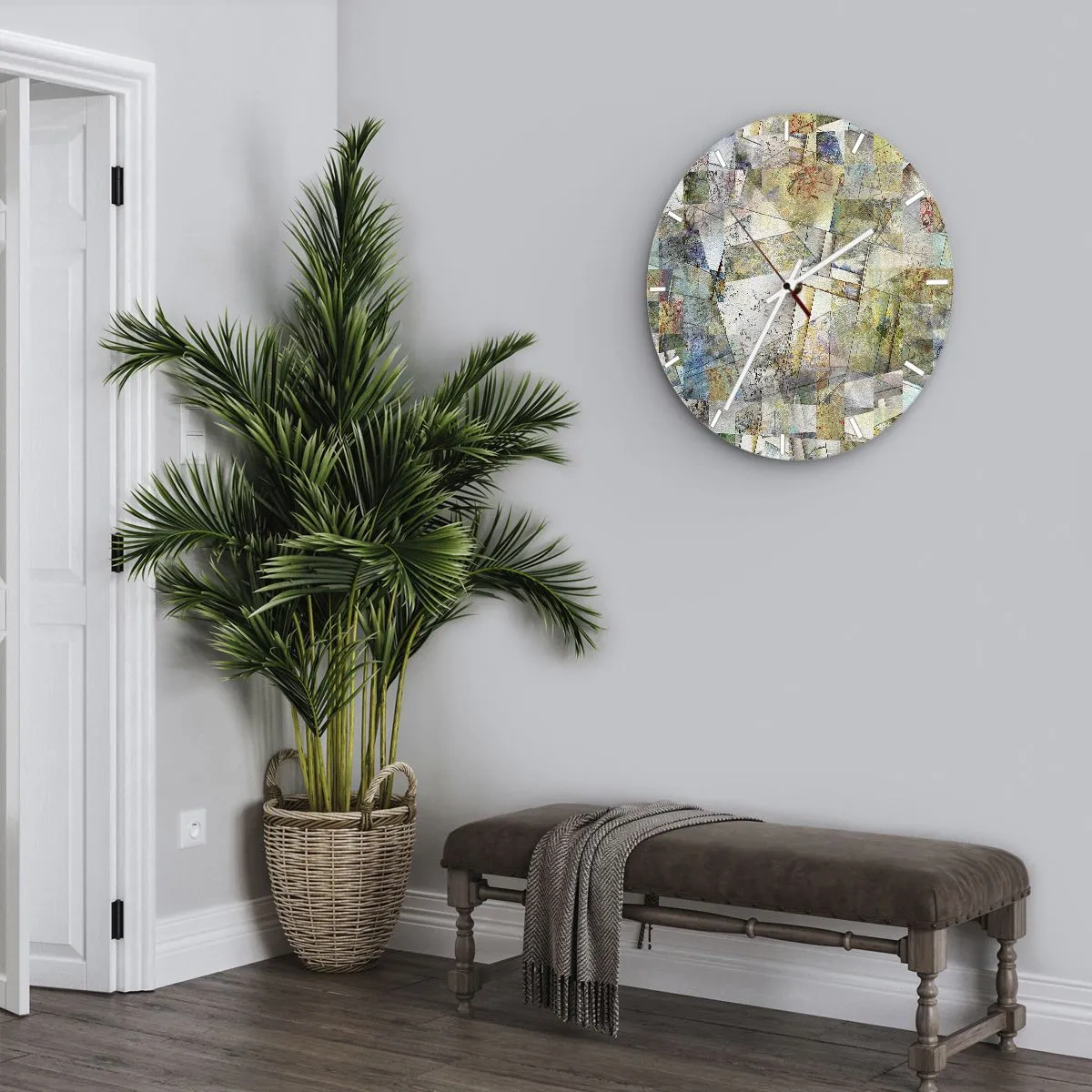 Zegar ścienny - Kolorowa mozaika abstrakcyjnych kształtów geometrycznych - 30x30cm - Geometryczne przetasowanie - Nowoczesna dekoracja ścienna do salonu, kuchni i sypialni ARTTOR