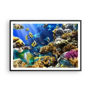 Plakat w czarnej ramie - Kolorowa rafa koralowa z tropikalnymi rybami w głębinach oceanu - 100x70cm - Duży ruch na wakacyjnym szlaku - Nowoczesna dekoracja ścienna do salonu i sypialni ARTTOR