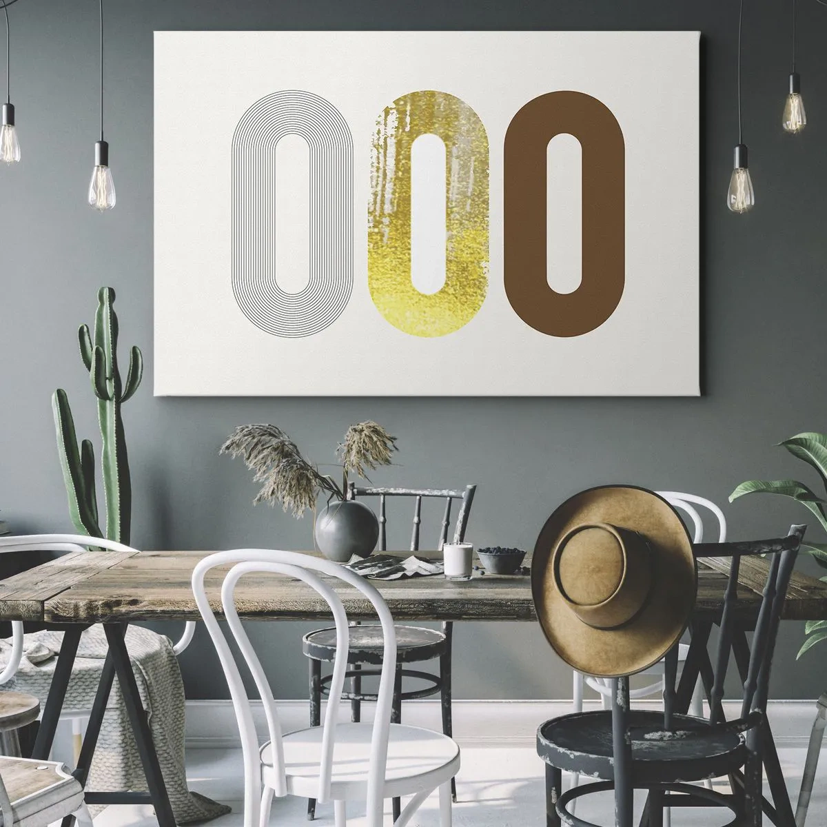 Obraz na płótnie - Abstrakcyjny motyw trzech geometrycznych kształtów - 120x80cm - Ooo! - Nowoczesna dekoracja ścienna do salonu, kuchni i sypialni ARTTOR