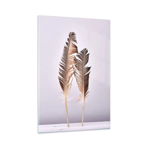 Obraz na szkle - Delikatne pióra na jasnym tle w minimalistycznym stylu - 80x120cm - Przeciw nicości - Nowoczesna dekoracja ścienna do salonu i sypialni ARTTOR
