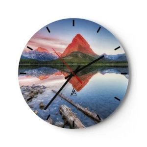 Zegar ścienny - Górski krajobraz z odbiciem w jeziorze - 30x30cm - Żar i chłód - Nowoczesna dekoracja ścienna do salonu, kuchni i sypialni ARTTOR