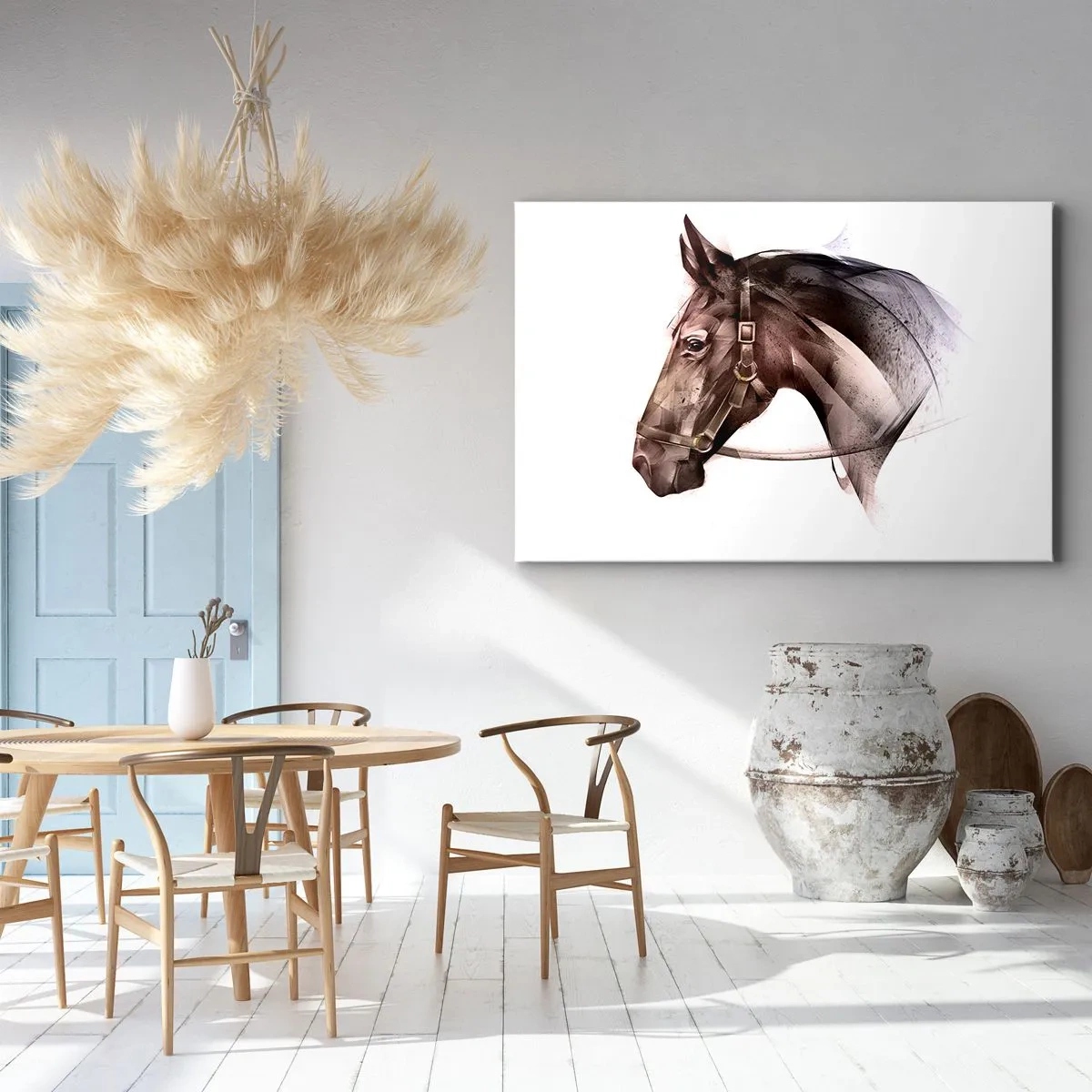 Obraz na płótnie - Profil konia w delikatnej artystycznej formie na białym tle - 120x80cm - Co za wdzięk - Nowoczesna dekoracja ścienna do salonu, kuchni i sypialni ARTTOR