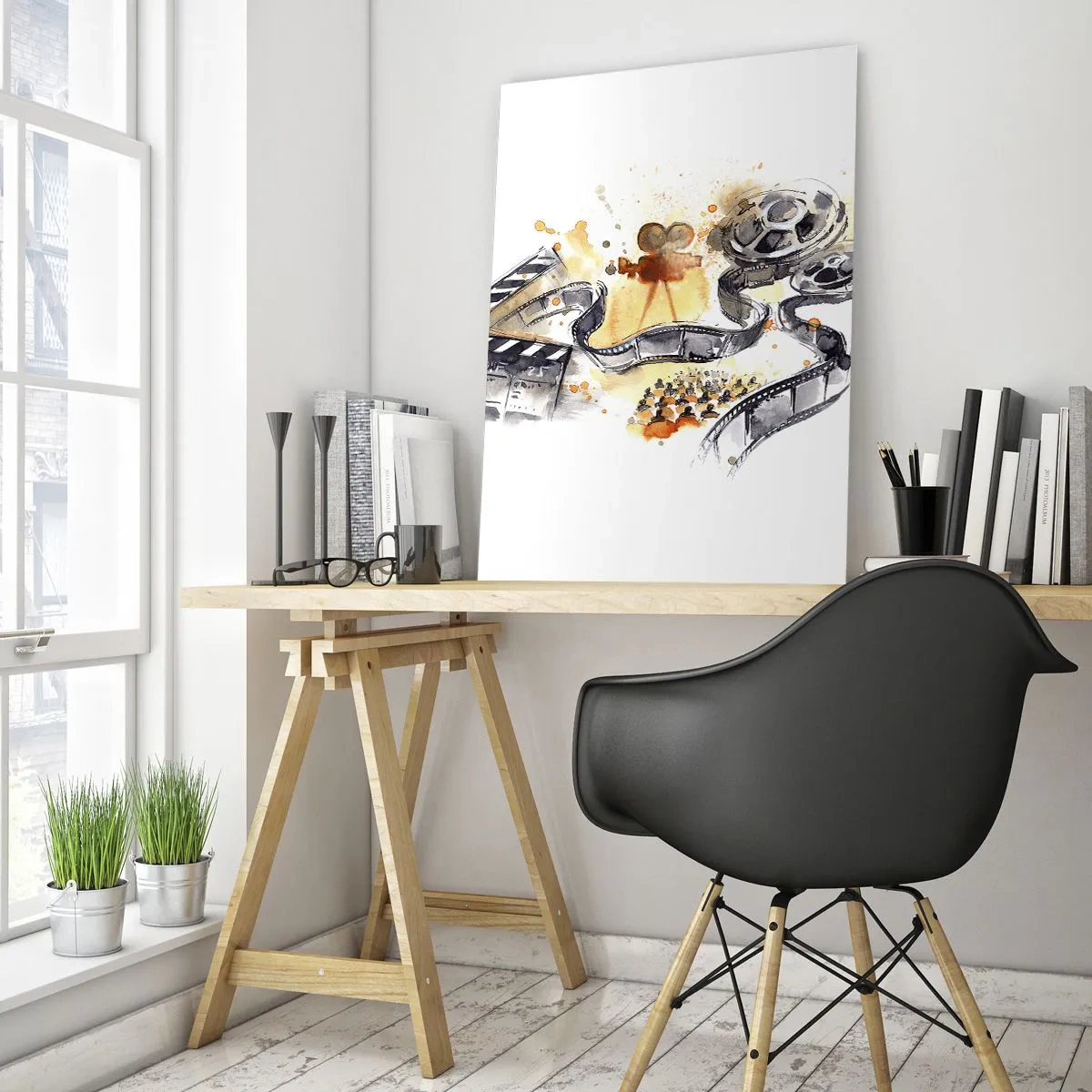 Obraz na szkle - Filmowa taśma i kamera w artystycznej kompozycji - 50x70cm - W krainie snów - Nowoczesna dekoracja ścienna do salonu, kuchni i sypialni ARTTOR