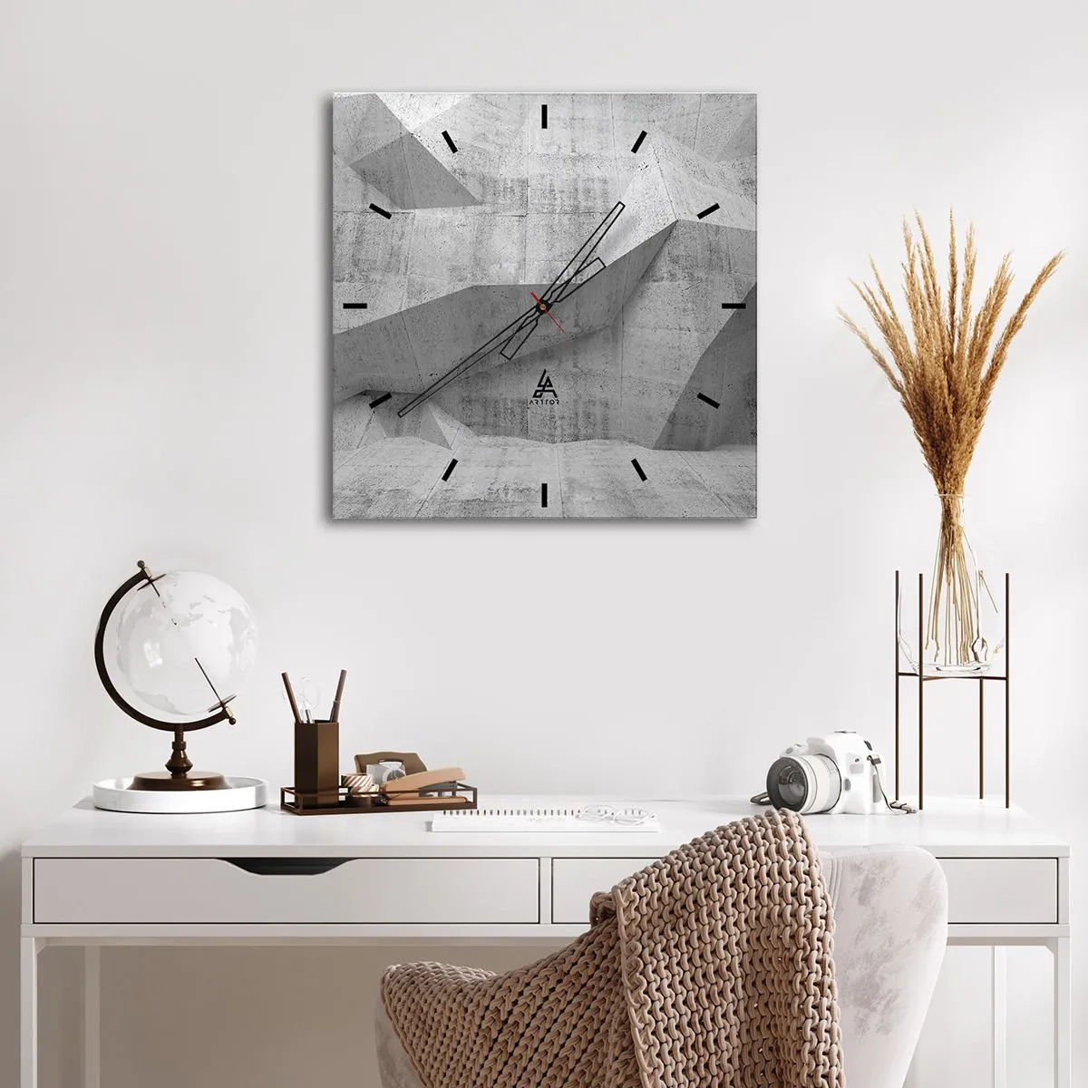 Zegar ścienny - Geometryczne betonowe formy w szarości - 30x30cm - Prawdziwe wyzwanie - Nowoczesna dekoracja ścienna do salonu i sypialni ARTTOR