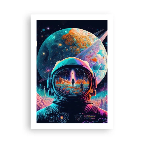 Plakat - Astronauta na tle kosmicznego krajobrazu - 50x70cm - Filozofom się nie śniło - Nowoczesna dekoracja ścienna do salonu, kuchni i sypialni ARTTOR