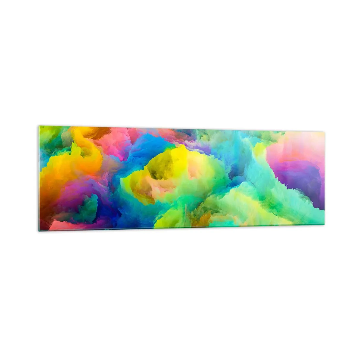 Obraz na szkle - Abstrakcyjna kompozycja w tęczowych barwach - 160x50cm - Tęczowy puch - Nowoczesna dekoracja ścienna do salonu i sypialni ARTTOR