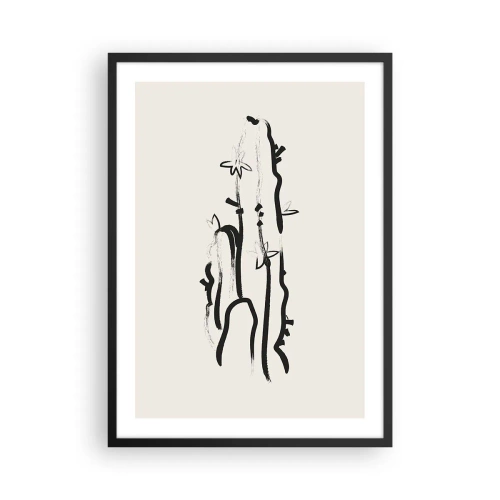 Plakat w czarnej ramie - Minimalistyczny rysunek kaktusa - 50x70cm - Kwitnące zioło - Nowoczesna dekoracja ścienna do salonu i sypialni ARTTOR