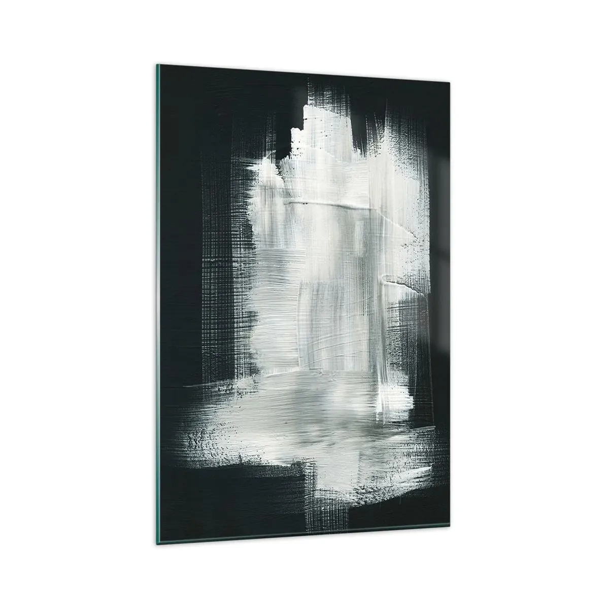 Obraz na szkle - Białe abstrakcyjne pociągnięcia na ciemnym tle - 80x120cm - Utkane z pionu i poziomu - Nowoczesna dekoracja ścienna do salonu i sypialni ARTTOR