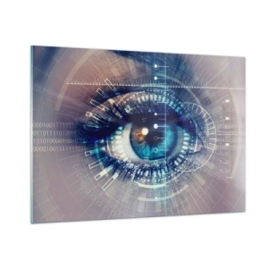 Obraz na szkle - Cyfrowe oko z futurystycznym motywem technologii i danych - 100x70cm - Myślisz, że mnie znasz - Nowoczesna dekoracja ścienna do salonu, kuchni i sypialni ARTTOR