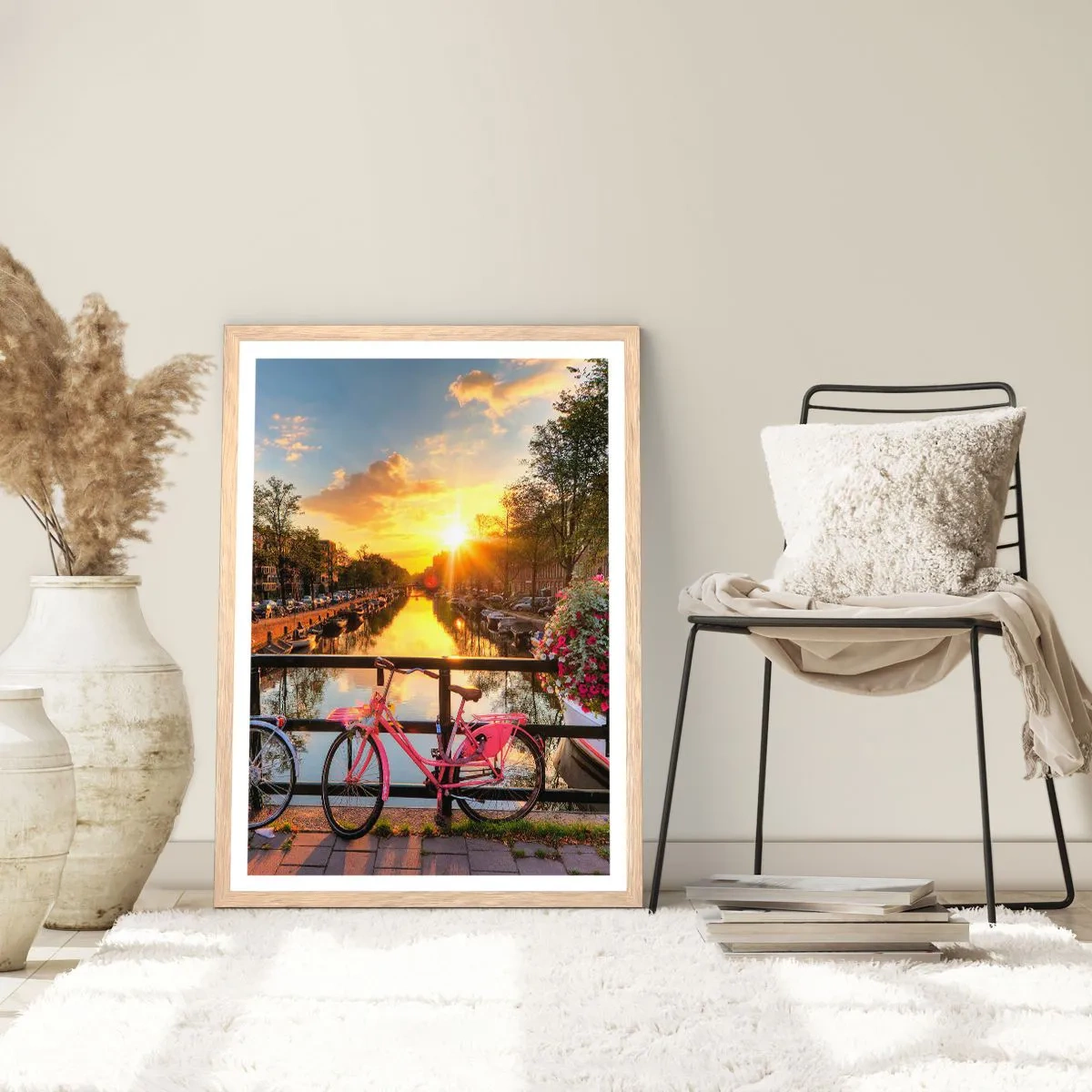 Plakat w ramie jasny dąb - Wiosenny poranek w Amsterdamie - 30x40 cm
