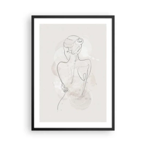 Plakat w czarnej ramie - Delikatna kobieca sylwetka w linii ciągłej - 50x70cm - Jak czuły instrument - Nowoczesna dekoracja ścienna do salonu i sypialni ARTTOR