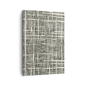 Obraz na płótnie - Abstrakcyjna kompozycja geometryczna z drobnych czarnych linii - 50x70cm - Kompozycja utkana - Nowoczesna dekoracja ścienna do salonu, kuchni i sypialni ARTTOR