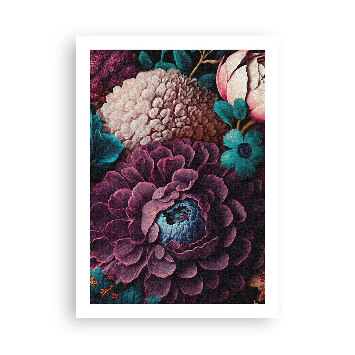 Plakat - Kompozycja kwiatów w głębokich odcieniach - 50x70cm - Natura na bogato - Nowoczesna dekoracja ścienna do salonu, kuchni i sypialni ARTTOR