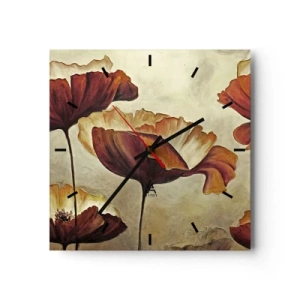 Zegar ścienny - Subtelne kwiaty w odcieniach czerwieni i złota na jasnym tle - 30x30cm - Łąki łan - Nowoczesna dekoracja ścienna do salonu i sypialni ARTTOR