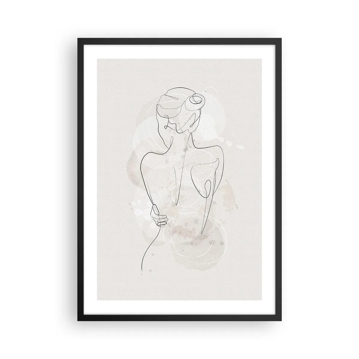 Plakat w czarnej ramie - Delikatna kobieca sylwetka w linii ciągłej - 50x70cm - Jak czuły instrument - Nowoczesna dekoracja ścienna do salonu i sypialni ARTTOR