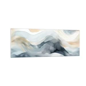 Obraz na szkle - Delikatna abstrakcja z motywem gór w pastelowych odcieniach - 140x50cm - Abstrakcja śnieżna i mglista - Nowoczesna dekoracja ścienna do salonu i sypialni ARTTOR