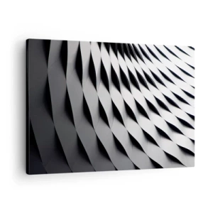 Obraz na płótnie - Abstrakcyjny wzór geometryczny w odcieniach czerni i bieli - 70x50cm - Na powierzchni fal - Nowoczesna dekoracja ścienna do salonu i sypialni ARTTOR