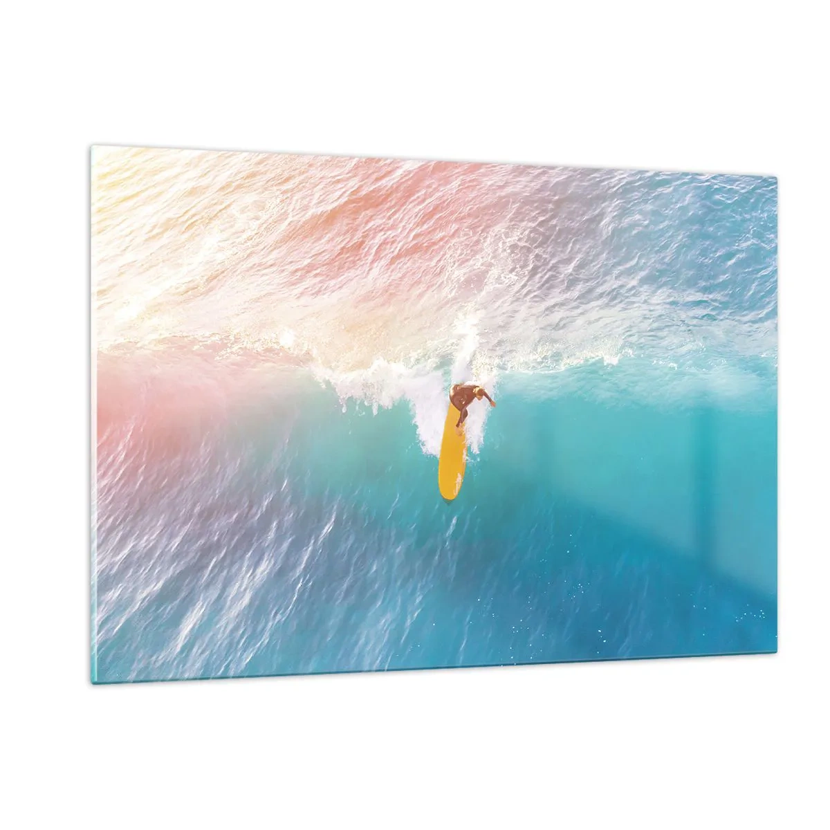 Obraz na szkle - Surfer na fali w turkusowym oceanie - 120x80cm - Oceaniczny jeździec - Nowoczesna dekoracja ścienna do salonu, kuchni i sypialni ARTTOR