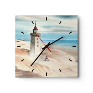 Zegar ścienny - Latarnia morska w otoczeniu piaszczystych wydm i błękitnego nieba - 30x30cm - Zawsze wpatrzona w morze - Nowoczesna dekoracja ścienna do salonu i sypialni ARTTOR