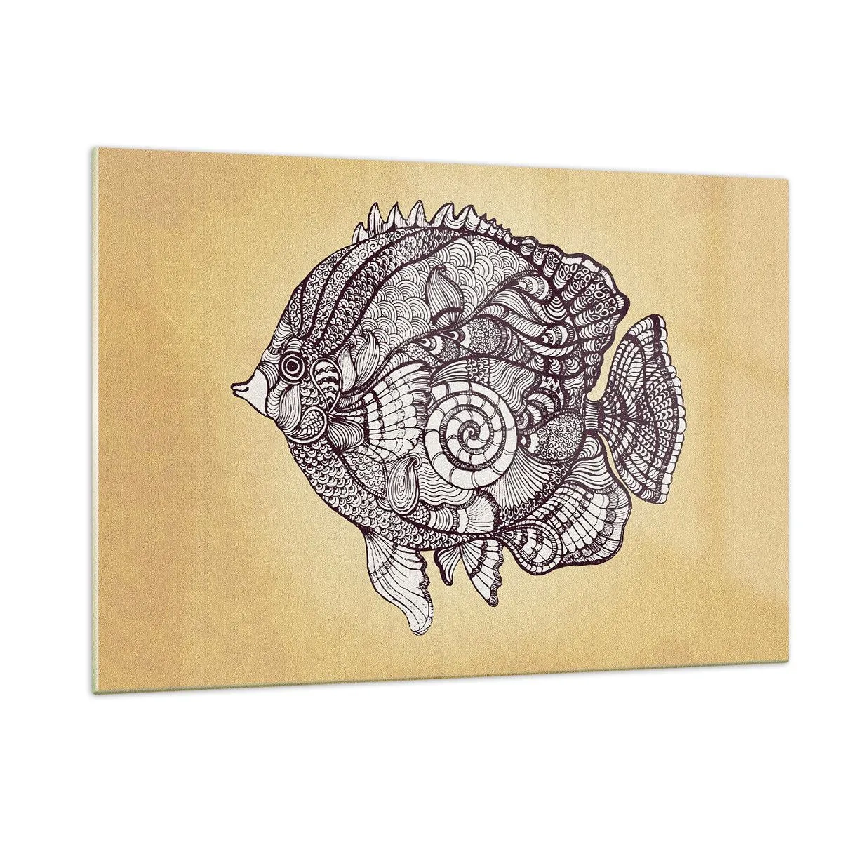 Obraz na szkle - Rysunkowa ryba z ornamentami na beżowym tle - 120x80cm - Z oceanu ornamentów - Nowoczesna dekoracja ścienna do salonu, kuchni i sypialni ARTTOR