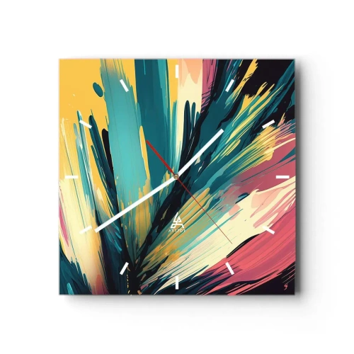 Zegar ścienny - Abstrakcyjna kompozycja w intensywnych i kontrastowych barwach - 30x30cm - Kompozycja – eksplozja radości - Nowoczesna dekoracja ścienna do salonu i sypialni ARTTOR