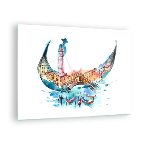 Obraz na szkle - Akwarelowa panorama Wenecji w formie maski - 70x50cm - Płyniemy przez miasto - Nowoczesna dekoracja ścienna do salonu i sypialni ARTTOR