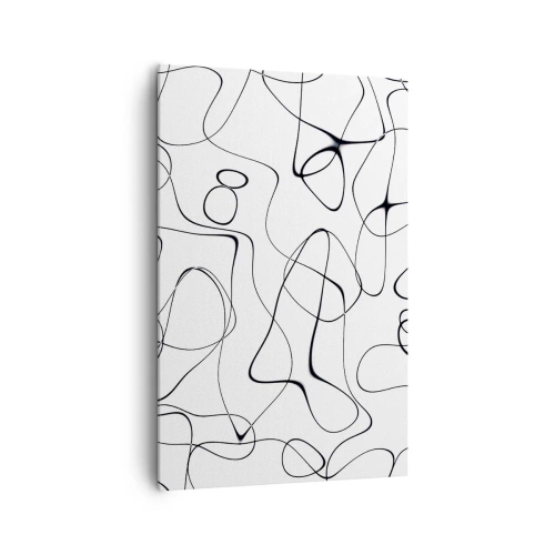 Obraz na płótnie - Abstrakcyjne czarne linie na białym tle w minimalistycznym stylu - 80x120cm - Ścieżki życia, koleje losu - Nowoczesna dekoracja ścienna do salonu i sypialni ARTTOR
