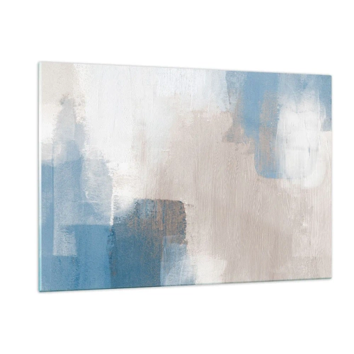 Obraz na szkle - Beżowo-niebieska abstrakcja w pastelowych barwach - 120x80cm - Abstrakcja różowa za zasłoną błękitu - Nowoczesna dekoracja ścienna do salonu, kuchni i sypialni ARTTOR
