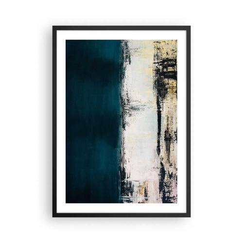 Plakat w czarnej ramie - Abstrakcyjna kompozycja w tonacji granatowo-beżowej - 50x70cm - Kompozycja horyzontalna - Nowoczesna dekoracja ścienna do salonu i sypialni ARTTOR