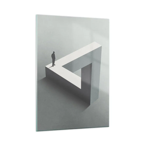 Obraz na szkle - Postać na geometrycznej strukturze w stylu iluzji optycznej - 50x70cm - A jednak możliwe - Nowoczesna dekoracja ścienna do salonu, kuchni i sypialni ARTTOR